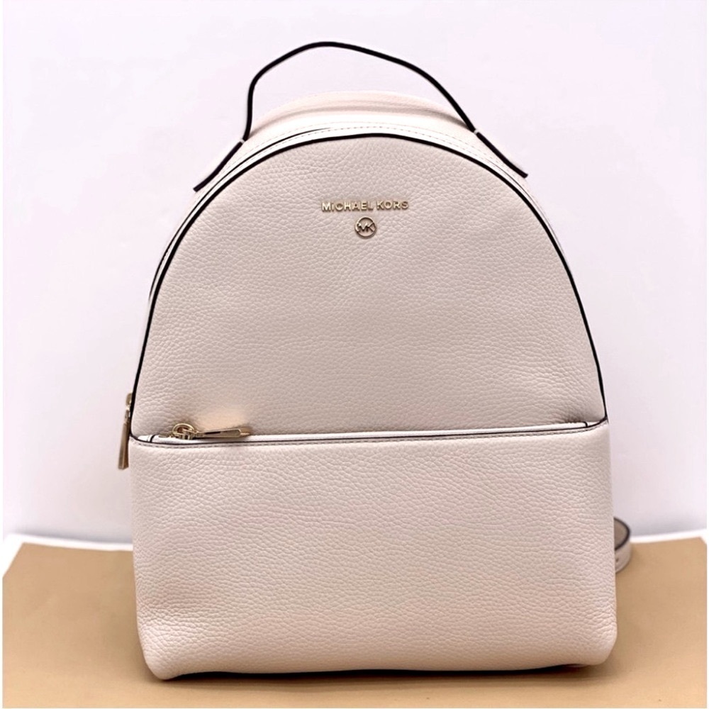 Michael Kors Valerie Medium Light Cream Pebbled Leather Backpack - Picture 2 of 12